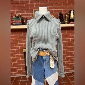 Y2K Babydoll Vintage Knit Top Sweater Grey Boho Street Style whimsygoth